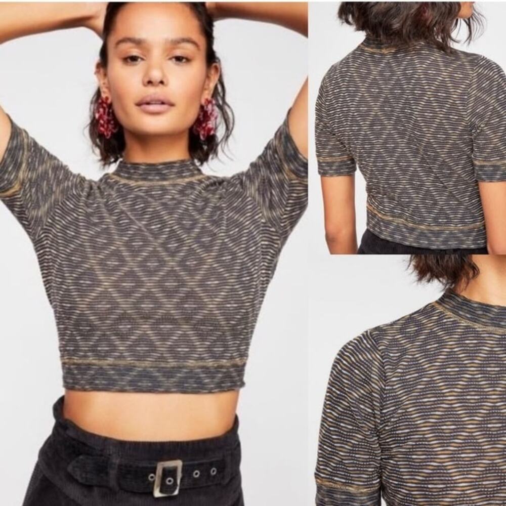 Free People Intimately All Yours Stretch Geometric Printed Cropped Blouse